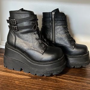 Demonia Matte Black Shaker-52 Lace Up Platform Boots, Women’s Size 9